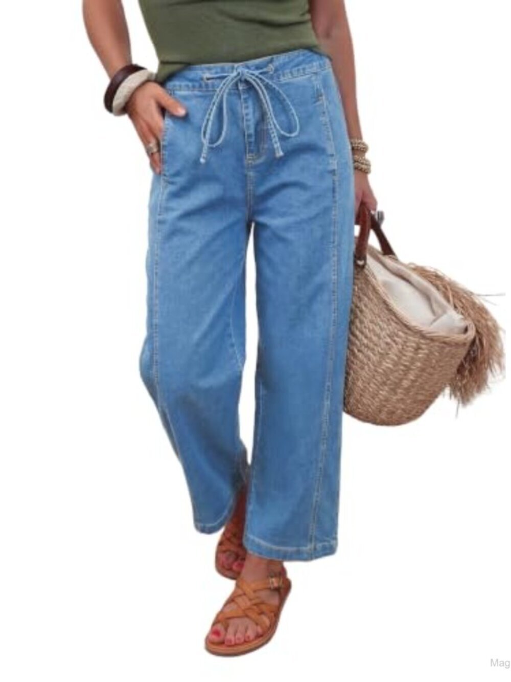 Women's High Rise Baggy Barrel Jeans Drawstring Cotton Blend